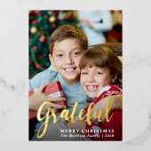 感謝の家族の写真メリークリスマス 箔シーズンカード (正面)