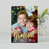 感謝の家族の写真メリークリスマス 箔シーズンカード (立ち正面)