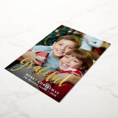 感謝の家族の写真メリークリスマス 箔シーズンカード (回転した状態)