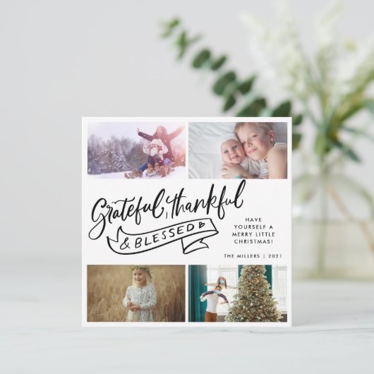 感謝の家族の賛美写真クリスマス シーズンカード (スタンド正面)