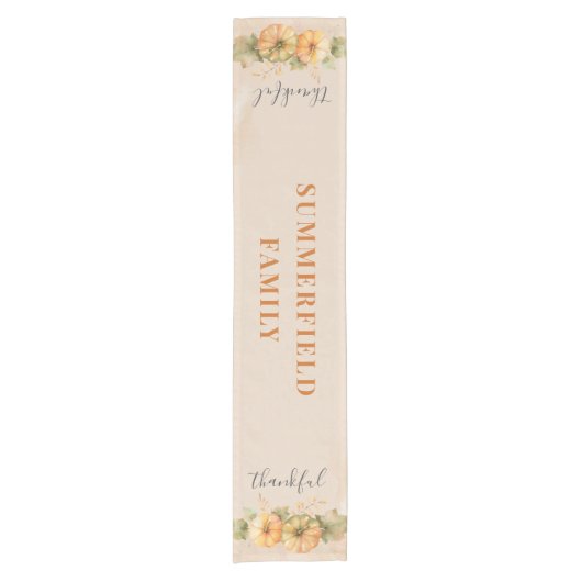 感謝の家族カボチャ感謝ディナー ショートテーブルランナー (正面)