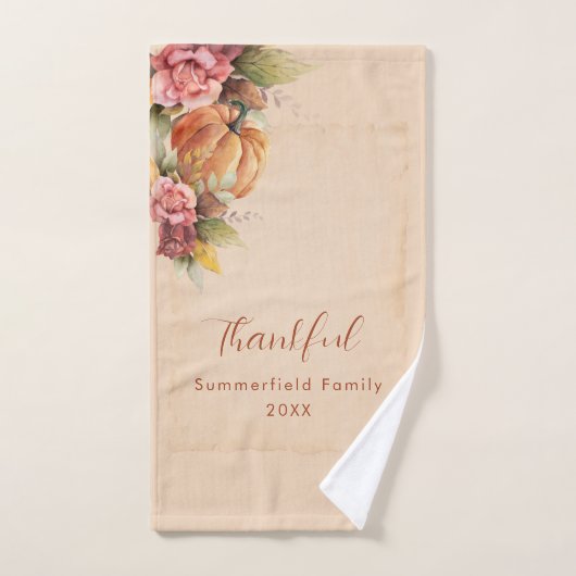 感謝の家族感謝与オレンジカボチャ ハンドタオル (ハンドタオル)