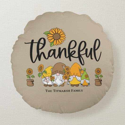 感謝の小さなひまわり格言家族 ラウンドクッション (正面)