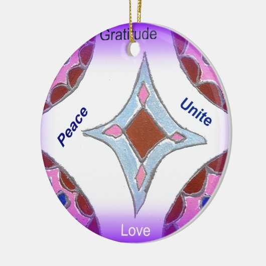 「感謝の平和ラブユナイト」マンダラアートプリント セラミックオーナメント (左)