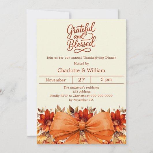 感謝の弓賛美フローラオレンジ感謝祭 招待状 (正面)