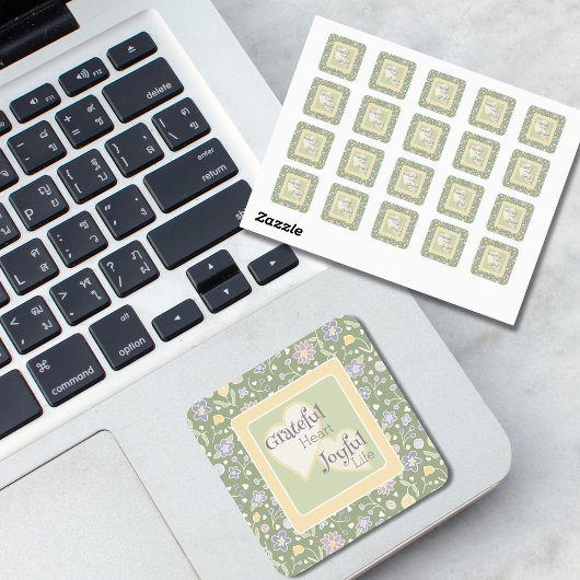 感謝の心と喜びに満ちた生活 フローラルステッカー スクエアシール