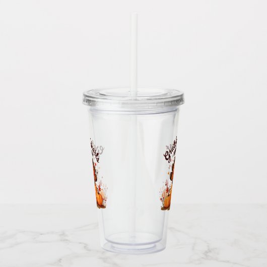 感謝の心を持つ人々の感謝祭の感謝のターキー アクリルタンブラー (右)