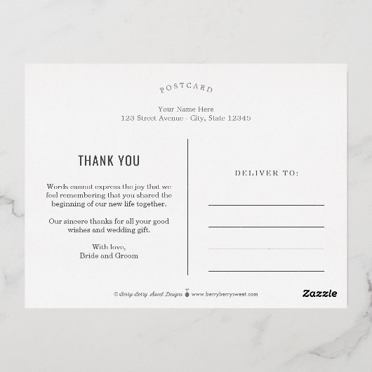 感謝の愛フォイルありがとうはがき 箔シーズンポストカード (裏面)