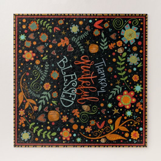 感謝の感謝の賛美感謝のおもしろいフローラ ジグソーパズル (横)