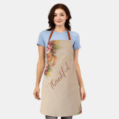 感謝の感謝オレンジカボチャ秋の葉 エプロン (着用した状態)