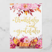 感謝の感謝ピンク紅葉カボチャ 箔シーズンカード (正面)