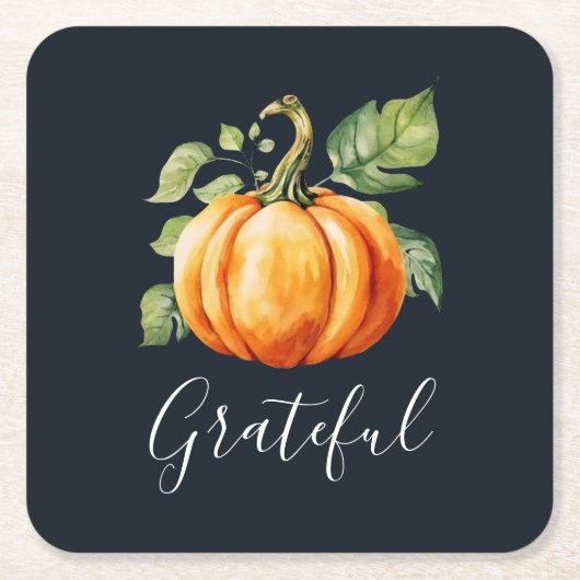 感謝の感謝水の色のカボチャ スクエアペーパーコースター (正面)