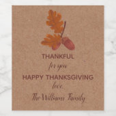 感謝の感謝祭のパーソナライズされたどんぐり ワインラベル (シングルラベル)