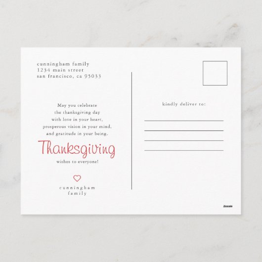 感謝の感謝祭モダン家族の写真 シーズンポストカード (裏面)