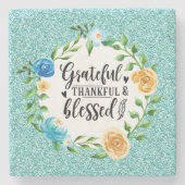 感謝の感謝賛美のフローラ水の色リース ストーンコースター (正面)