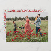 感謝の手で手紙を書いた休日のフォトカード 招待状 (正面/裏面)