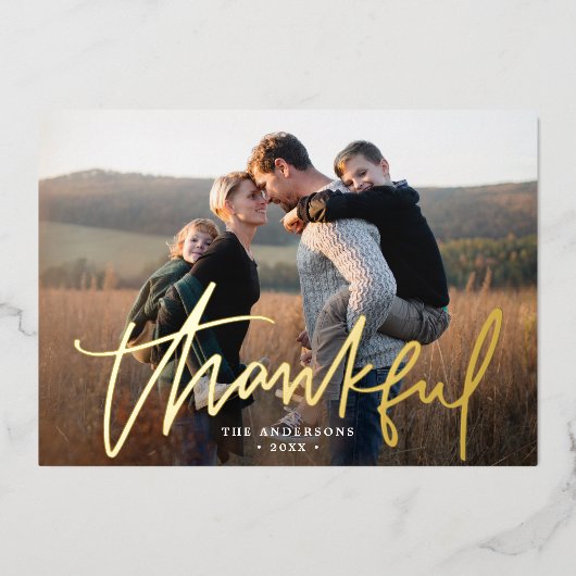 感謝の手書きスクリプト写真の感謝の気持ち 箔シーズンカード (正面)