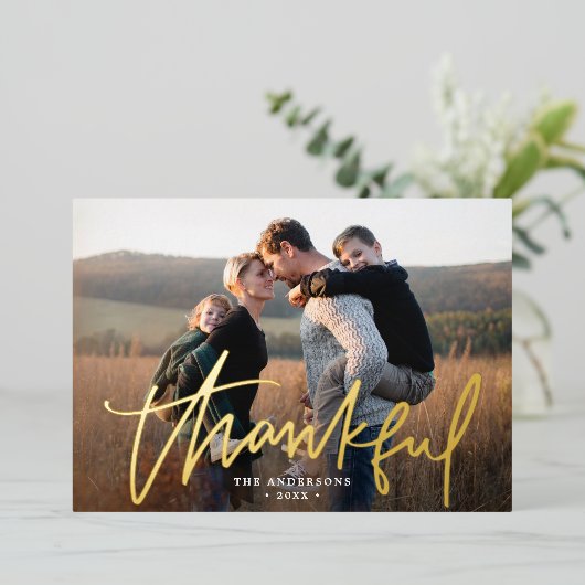 感謝の手書きスクリプト写真の感謝の気持ち 箔シーズンカード (立ち正面)