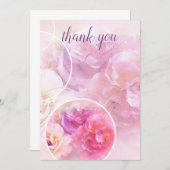 感謝の手書きスクリプト エレガントな水彩ローズ サンキューカード (正面/裏面)