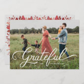 感謝の手書き文字のホリデー写真カード 招待状 (正面/裏面)