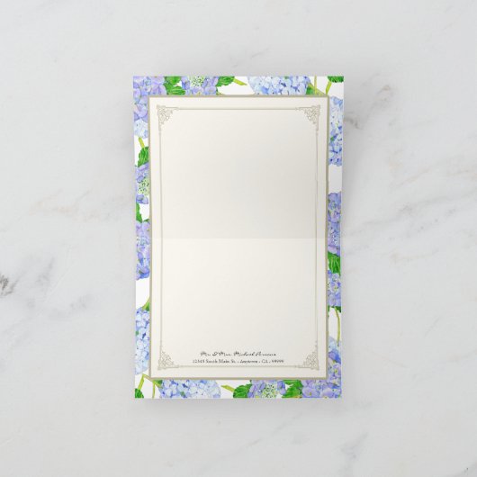 感謝の手紙 青いハイドランジア レース 花柄 フォーマル サンキューカード (内部)