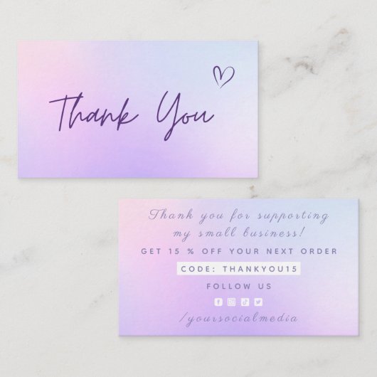 感謝の抽象芸術ピンク紫グラデーション 名刺 (正面/裏面)