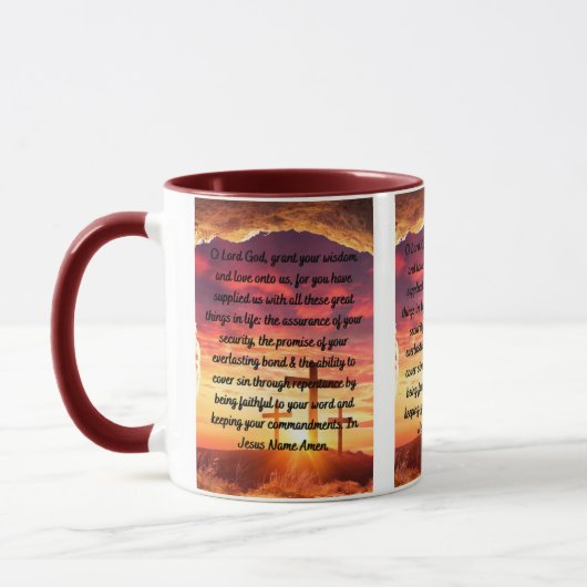 感謝の日々の祈りの言葉2トーンのマグカップ マグカップ (左)