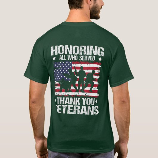 感謝の日に仕えたすべての人を賞賛する退役軍人 Tシャツ (裏面)