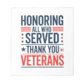 感謝の日に仕えたすべての名誉退役軍人 ノートパッド (正面)