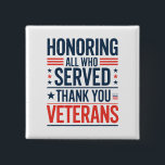 感謝の日に仕えたすべての名誉退役軍人 缶バッジ<br><div class="desc">感謝を務めた全ての敬意を表す退役軍人日米国国旗</div>