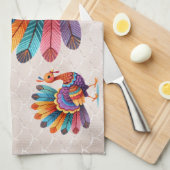 感謝の明るい羽の七面鳥キッチンタオル キッチンタオル (四つ折り)