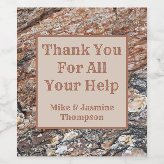 感謝の木の樹皮の写真の感謝の意素朴味 ワインラベル (シングルラベル)