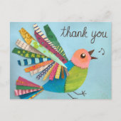 感謝の歌を歌うコラージュの鳥 ポストカード (正面)
