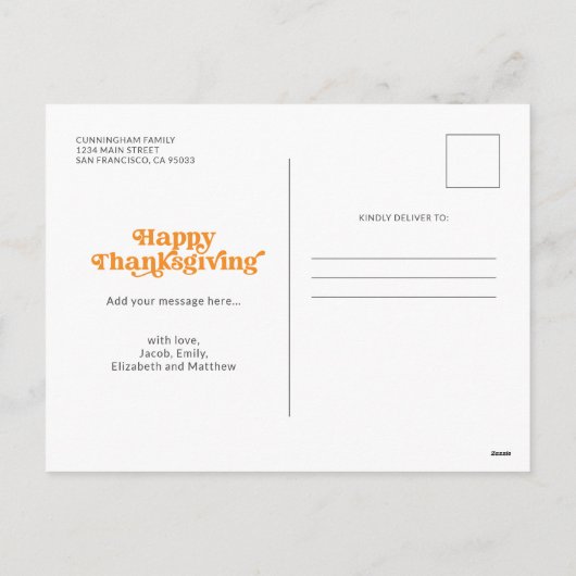 感謝の気持ちでいっぱいだ幸せな感謝祭 シーズンポストカード (裏面)