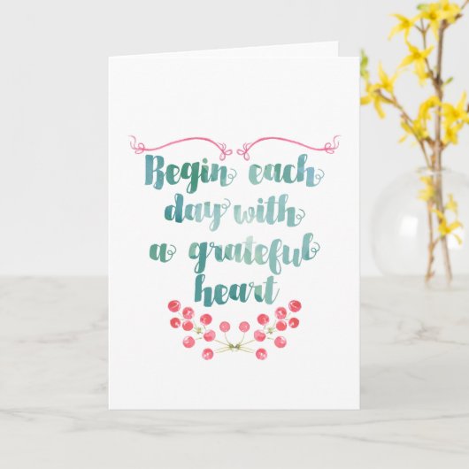感謝の気持ちで一日を始めるハート引用文 カード (黄色い花)
