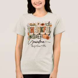 感謝の気持ちを伝えるおばあちゃんと子供たちの名前 感謝祭  トライブレンドＴシャツ