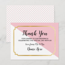 感謝の気持ちを伝えるウェディングカード ピンク ゴールド エレガントなドット