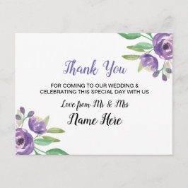感謝の気持ちを伝えるウェディングカード 紫の花 フラワーリーフ サンキューカード