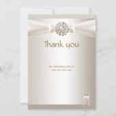 感謝の気持ちを伝えるウェディング ダマスク クリーム ホワイト シャンパン サンキューカード (裏面)