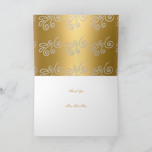 感謝の気持ちを伝えるエレガントなゴールドとシルバーのレースにダイヤモンドのオーバーレイ サンキューカード (内部)