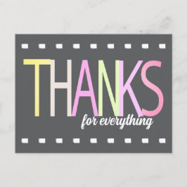 感謝の気持ちを伝えるパステルカラーのテキストが灰色のミニマルデザインに ポストカード