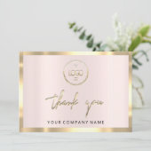 感謝の気持ちを伝えるビジネス用ロゴ挿入カード ゴールド ピンク 招待状 (スタンド正面)