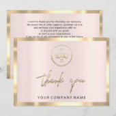 感謝の気持ちを伝えるビジネス用ロゴ挿入カード ゴールド ピンク 招待状 (正面/裏面)