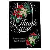 感謝の気持ちを伝えるポインセチアの花束 ブラック ミディアムペーパーバッグ (正面)