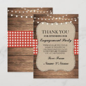 感謝の気持ちを伝えるラスティックカード 木製 赤いチェック柄の麻布 婚約 サンキューカード (正面/裏面)