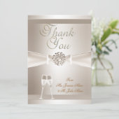 感謝の気持ちを伝える ウェディング ダマスク クリーム ホワイト シャンパン サンキューカード (スタンド正面)