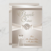 感謝の気持ちを伝える ウェディング ダマスク クリーム ホワイト シャンパン サンキューカード (正面/裏面)