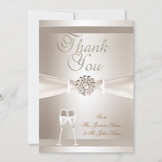 感謝の気持ちを伝える ウェディング ダマスク クリーム ホワイト シャンパン サンキューカード (正面)