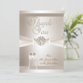 感謝の気持ちを伝える ウェディング ダマスク クリーム ホワイト シャンパン サンキューカード (スタンド正面)