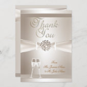 感謝の気持ちを伝える ウェディング ダマスク クリーム ホワイト シャンパン サンキューカード (正面/裏面)